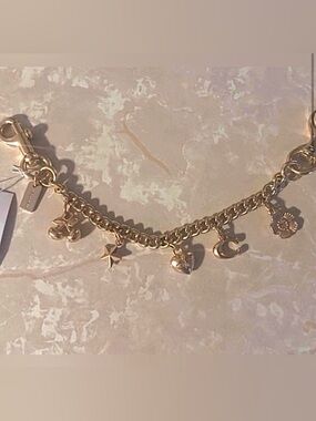 Gold Charm Strap with Heart, Star, Cherry, Flower Charms